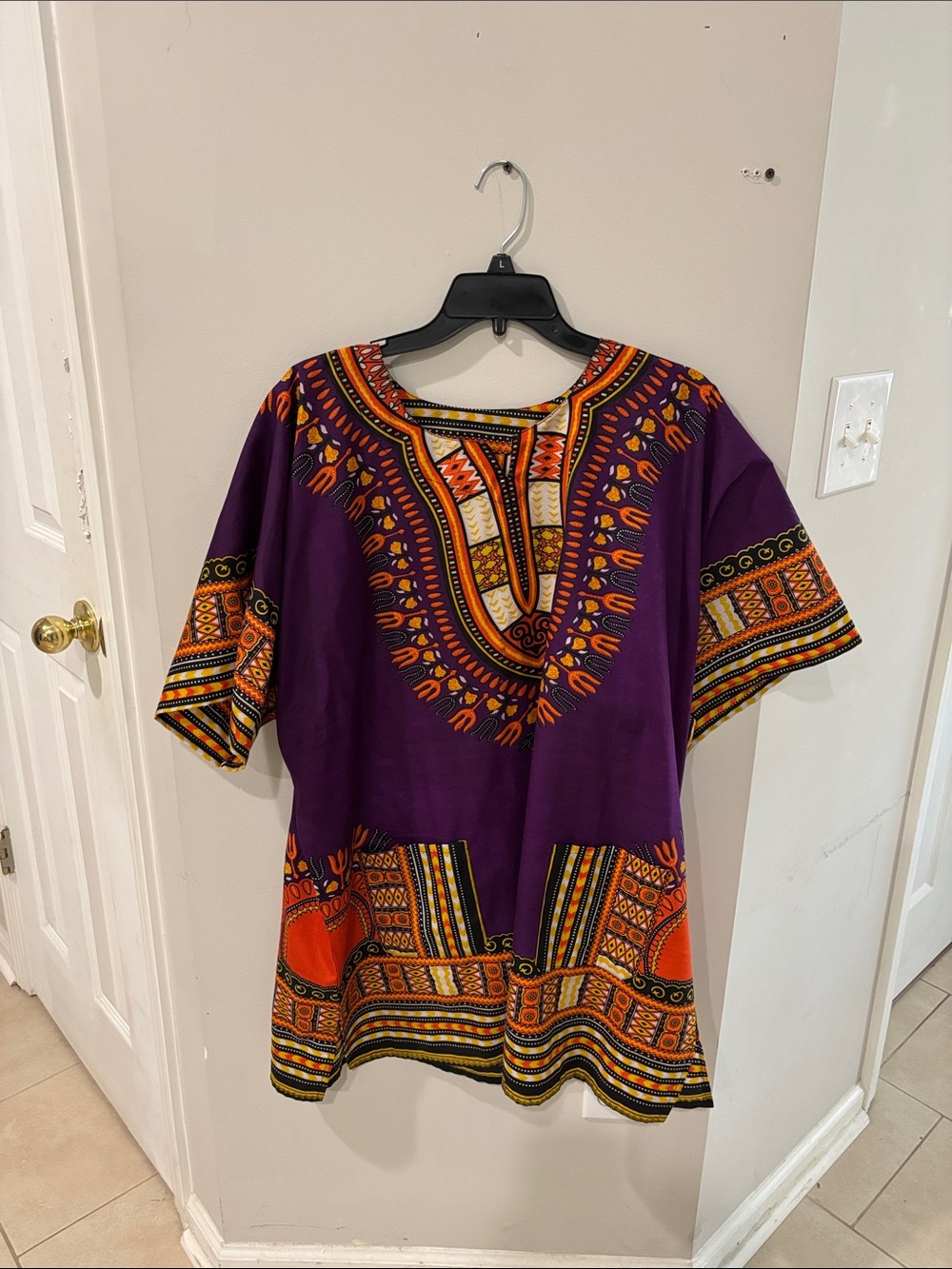 Advance Apparels Purple Short-Sleeve Dashiki with Orange Accents